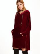 Shein Burgundy Side Slit High Low Velvet Hoodie With Chain Drawstring