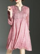 Shein V Neck Sheer Pleated Shift Dress