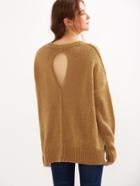 Shein Mustard Keyhole Back Drop Shoulder High Low Sweater