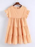 Shein Ruffle Cuff Gingham Tiered Dress