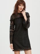 Shein Black Pom Pom  Trim Floral Lace Dress