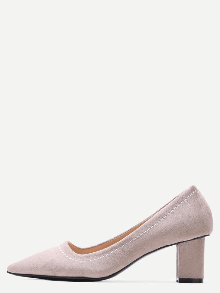 Shein Khaki Point Toe Suede Heeled Pumps