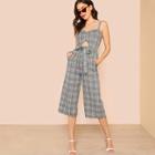 Shein Glen Plaid Jumpsuit With Belt And Cut Out Detail