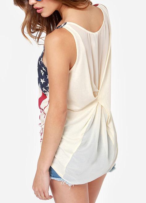SheIn Beige Vertical Stripe Stars Print Vest