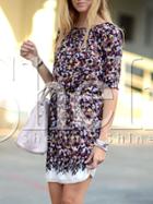 Shein White Floral Print Shirred Waist Dress