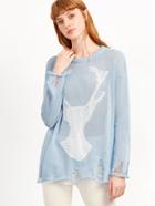Shein Blue Deer Pattern Ripped Sweater