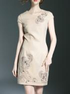Shein Apricot Flowers Embroidered Sheath Dress