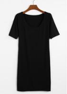 Rosewe Laconic Black Round Neck Short Sleeve Summer Dress