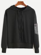 Shein Black Hooded Pu Pocket Sweatshirt