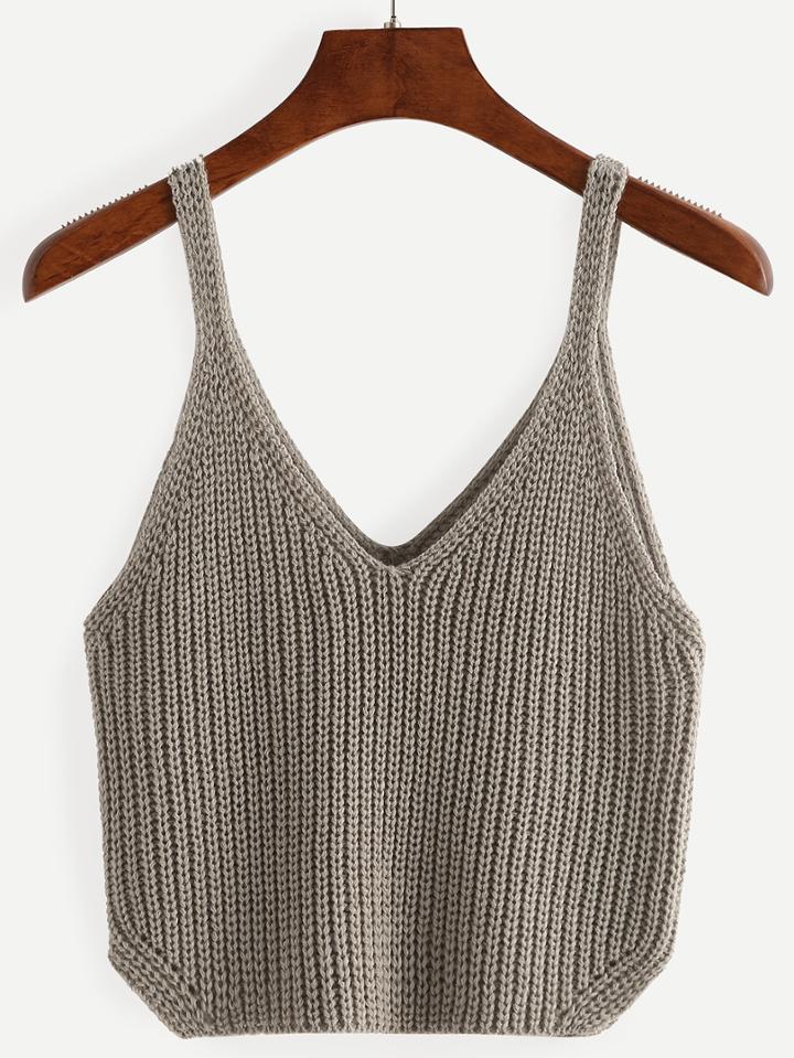 Shein Light Grey Spaghetti Strap Knit Tank Top