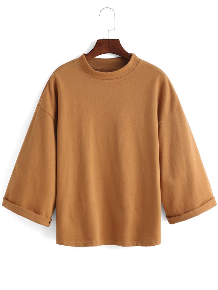 Shein Khaki Round Neck Loose Crop T-shirt