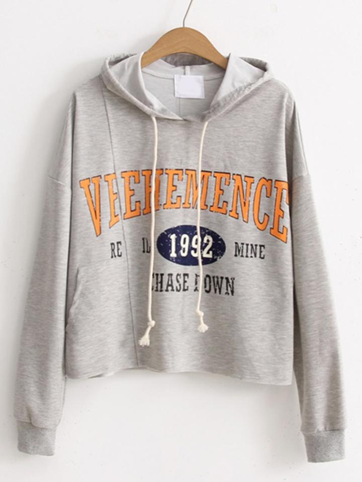Shein Drop Shoulder Seam Drawstring Hooded Sweatshirt