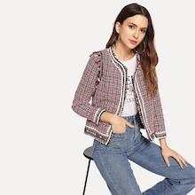 Shein Fringe Detail Plaid Jacket
