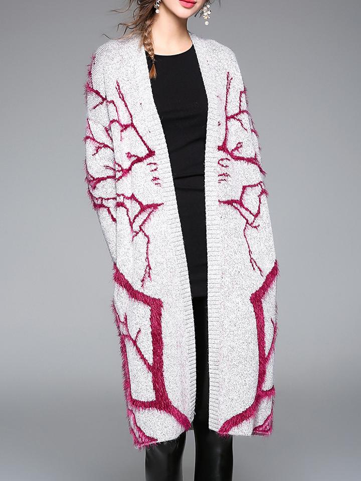 Shein Red Lapel Knit Pockets Long Coat