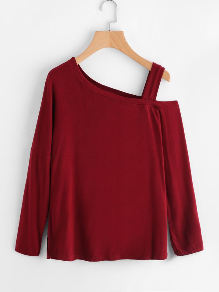 Shein Asymmetric Cold Shoulder Side Slit Tee