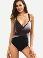 Shein Black Pleated Cross Wrap Backless One-piece Swimwear