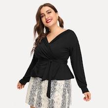Shein Plus Surplice Neck Peplum Hem Tee