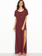 Shein Burgundy Side Slit Loose Fit Maxi Tee Dress