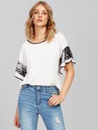 Shein Contrast Lace Drop Shoulder High Low Ringer Tee