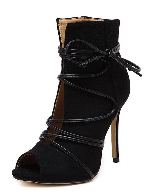 Shein Black Peep Toe Lace-up Heeled Sandals
