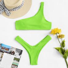 Shein One Shoulder Plain Bikini Set