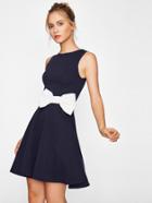 Shein Contrast Bow Embellished Fit & Flare Dress