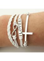 Rosewe Love Carved Cross White Faux Leather Braided Bracelet