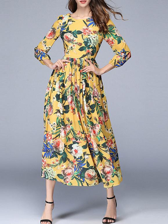 Shein Flowers Print Pleated Dress