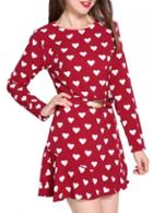 Rosewe Fabulous Heart Print Round Neck A Line Dress