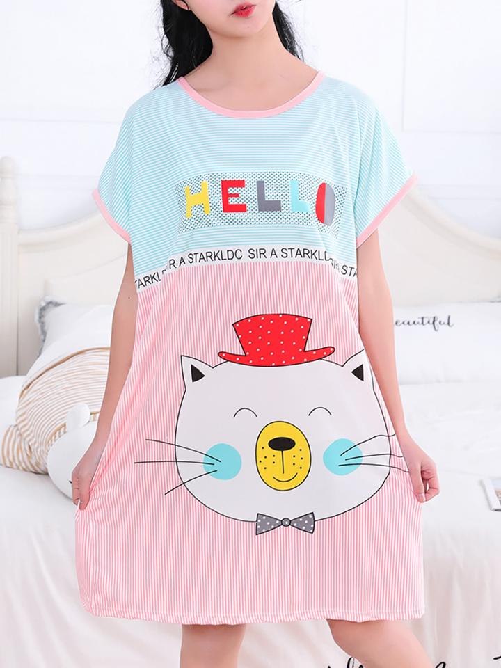 Shein Cartoon Cat Pinstriped Dress