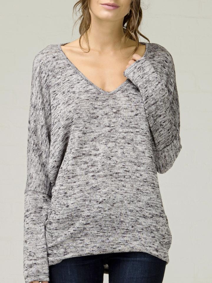 Shein Grey V Neck Loose T-shirt