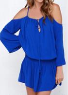 Rosewe Flare Sleeve Elastic Waist Blue Mini Dress