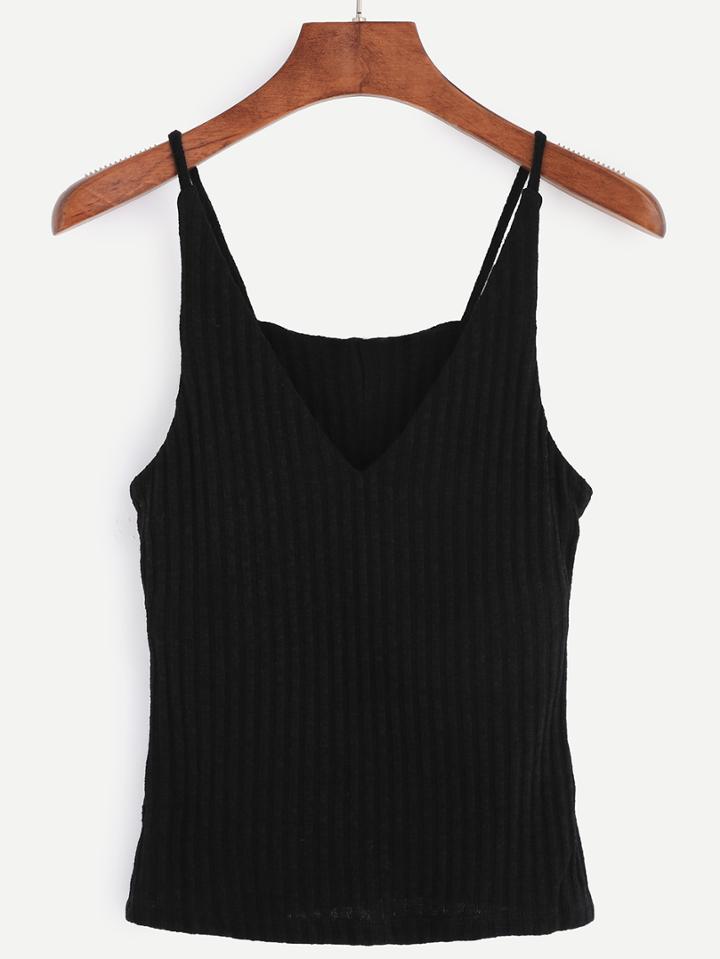 Shein Black V Neck Ribbed Cami Top