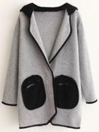 Shein Grey Hidden Button Hooded Sweater Coat With Cute Pockets