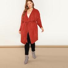 Shein Plus Waterfall Collar Suede Coat