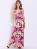 Shein Multicolor Spaghetti Strap Cut Out Great Geometric Print Maxi Dress