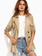 Shein Khaki Double Breasted Self Tie Trench Coat