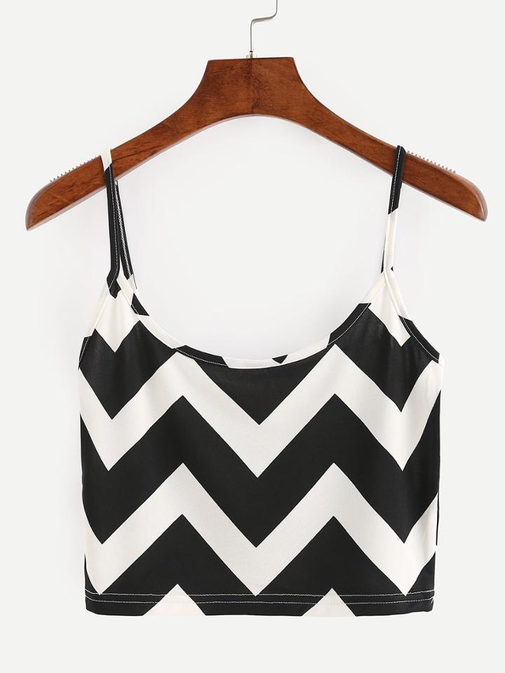 Shein Black White Chevron Print Crop Cami Top
