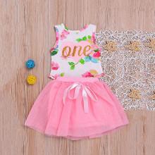 Shein Girls Letter Print Vest With Bow Detail Mesh Skirt