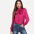 Shein Tie Neck Buttoned Back Satin Blouse