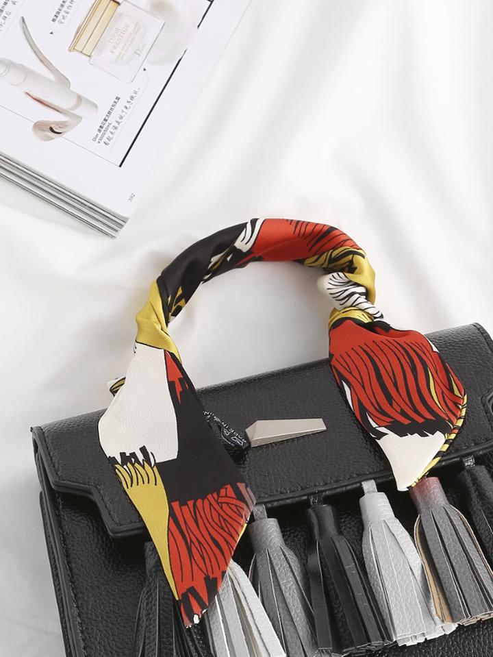 Shein Fringe Print Satin Twilly Scarf