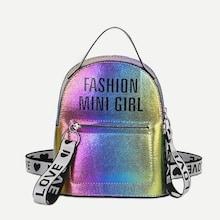 Shein Rainbow Satchel Backpack With Slogan Strap