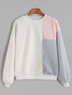 Shein Ivory Contrast Dropped Shoulder Seam Fuzzy Sweatshirt