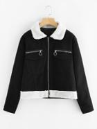 Shein Faux Fur Contrast Denim Jacket