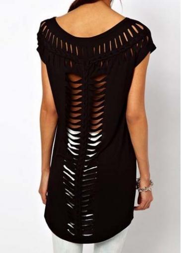 Rosewe Sexy Back Hollow Design Cotton Short Sleeve Tees