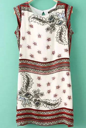 Shein Multicolour Sleeveless Vintage Floral Slim Dress