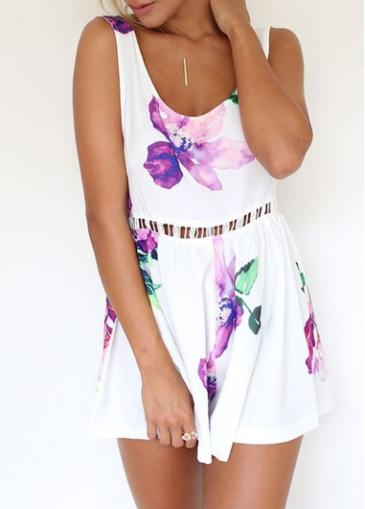 Rosewe Backless Scoop Neck Sleeveless Printed Romper
