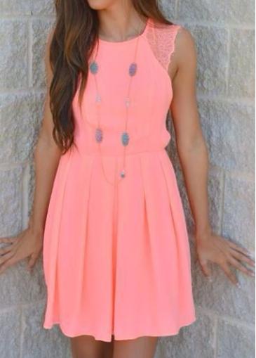 Rosewe Sleeveless Pink Lace Splicing A Line Dress