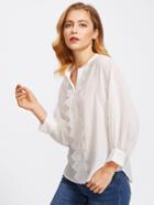 Shein Crochet Trim Bishop Sleeve Curved Hem Blouse