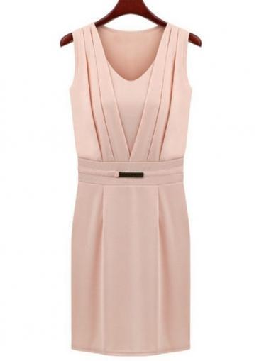 Rosewe Alluring V Neck Sleeveless Pink Sheath Dress For Ol